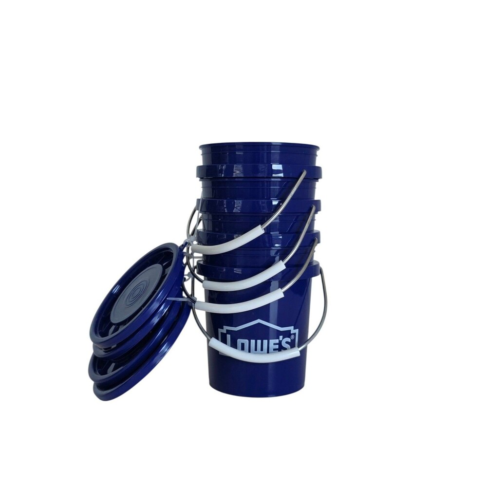 4 Lowe's Blue Mini Buckets With Lids 0.42 Qt BPA-Free